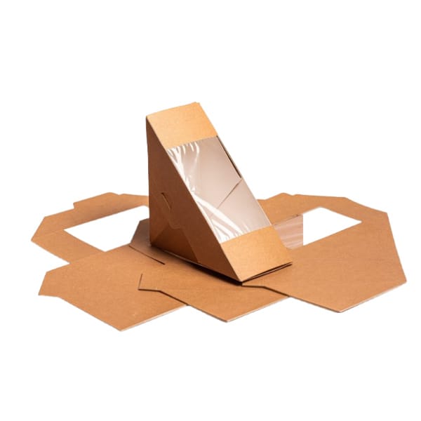 Triunghi carton 175x125x55 mm kraft cu fereastra pentru sandwich 100 buc/set
