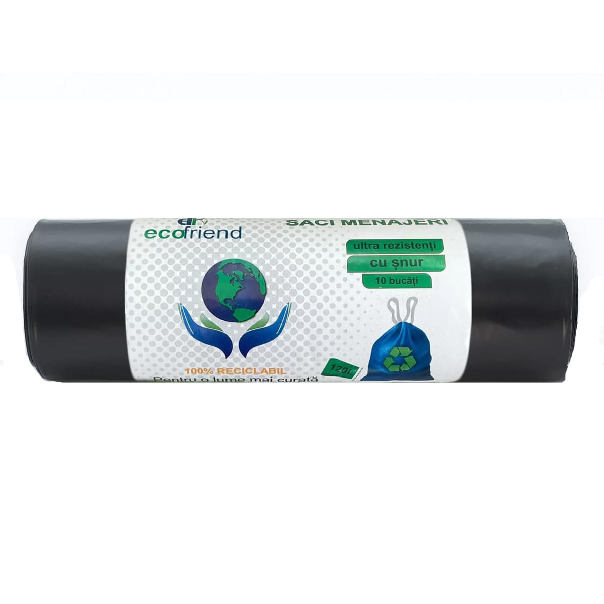 SACI MENAJERI NEGRI ECOFRIEND 120L CU SNUR, 10BUC/ROLA - imagine 1