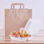 Punga hartie natur, delivery, take away, cu maner plat, 6 dimensiuni disponibile - 32x17x34.50cm - 250 bucati / set