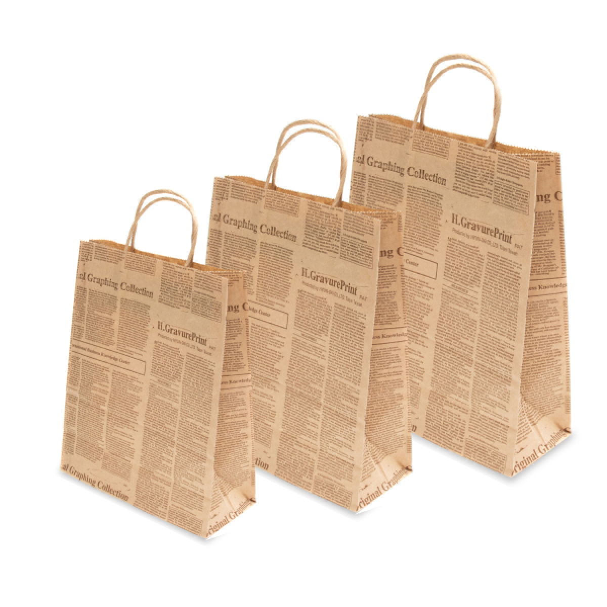 Pungi hartie ziar, cu maner sfoara - 32x12x41 cm - 100 buc. - imagine 1