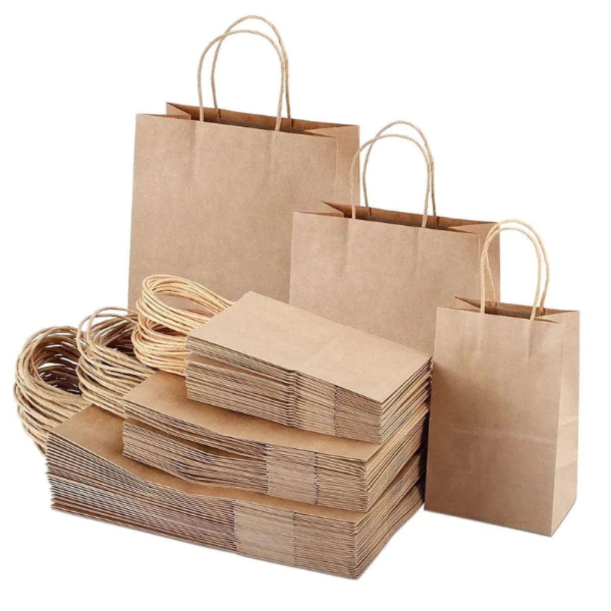 Punga hartie, natur, cu maner sfoara - 25x14x39cm - 100 buc. - imagine 1