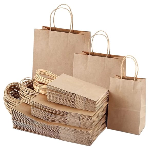 Punga hartie, natur, cu maner sfoara - 20x9x25cm - 100 buc.