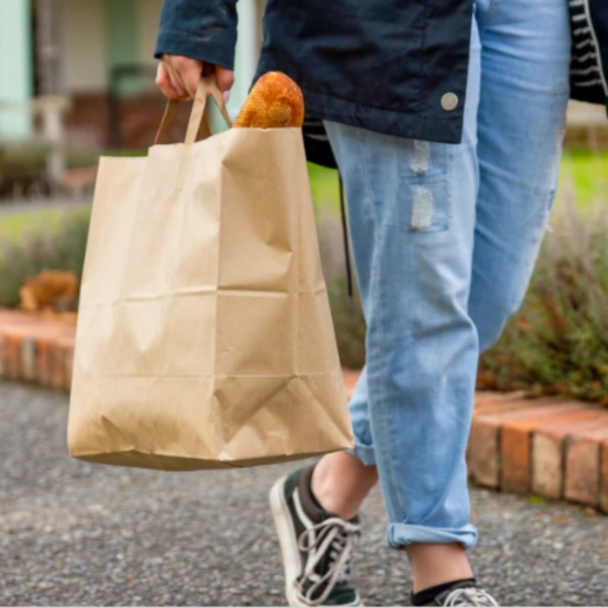 Punga hartie natur, delivery, take away, cu maner plat, 6 dimensiuni disponibile - 32x17x34.50cm - 250 bucati / set - imagine 2