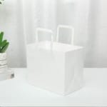 Punga hartie alba cofetarie prajituri maner flat 4 dimensiuni disponibile - 34x18x31cm - 250 bucati set - Punga Hartie Cofetarie Albă