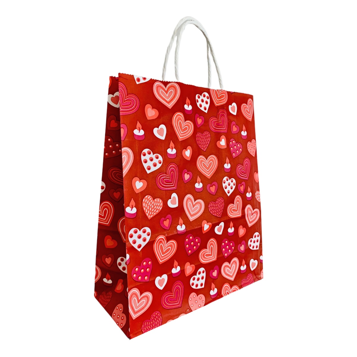 Punga hartie alba ,imprimeu inimioare - 24x11x29 - 100 BUC - imagine 1