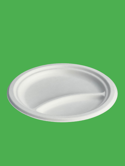 Farfurii bio din trestie de zahar bicompartimentate 23cm 50buc/set