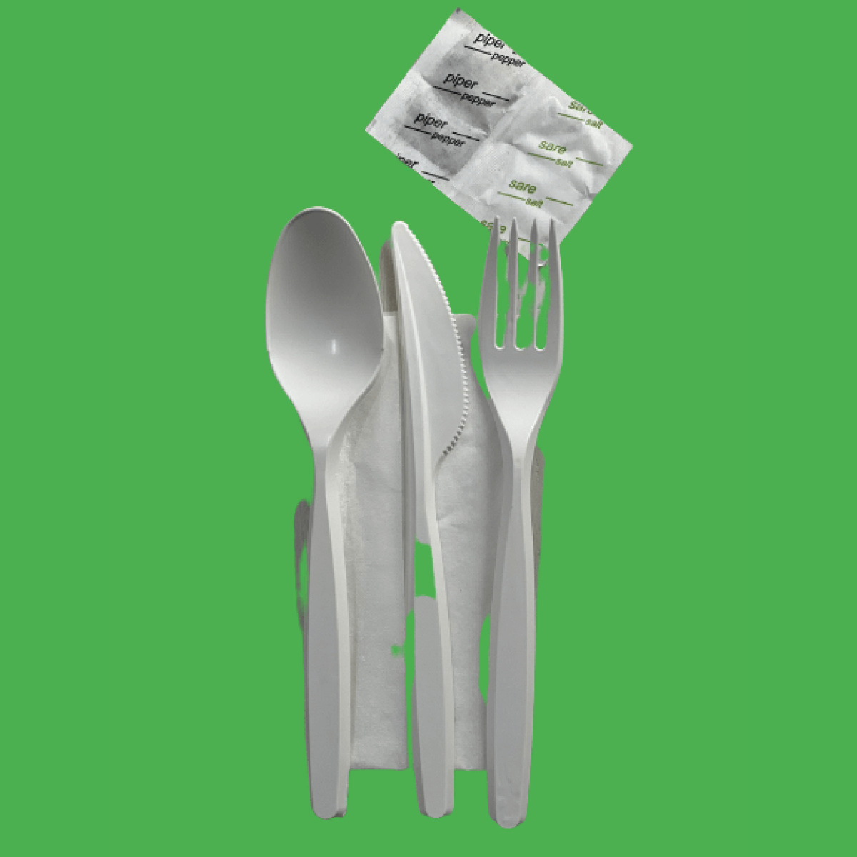 Set tacamuri cu sare si piper Tris CPLA compostabile (3 tacamuri + servetel + sare+ piper) 100 BUC/SET - imagine 2